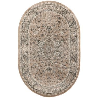 Concerto 6' x 9' Oval Farmhouse Indoor Rug In Beige Grey