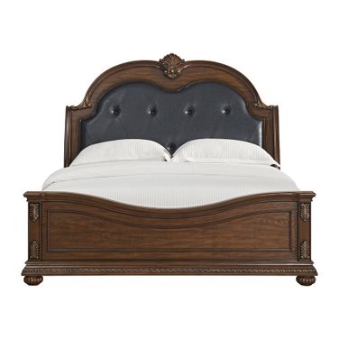 Concerto King Upholstered Bed with PU In Brown and Black