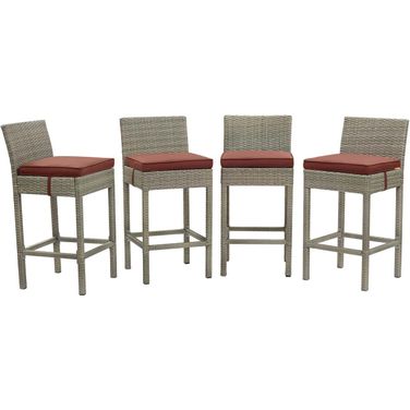 Conduit Outdoor Patio Wicker Rattan Bar Stool Set of 4 In Light Gray