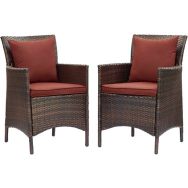 Conduit Outdoor Patio Wicker Rattan Dining Armchair Set of 2 EEI-4030-BRN-CUR