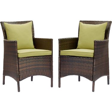 Conduit Outdoor Patio Wicker Rattan Dining Armchair Set of 2 In Brown Peridot