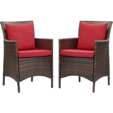 Conduit Outdoor Patio Wicker Rattan Dining Armchair Set of 2 In Brown Red