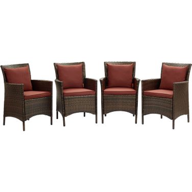 Conduit Outdoor Patio Wicker Rattan Dining Armchair Set of 4 EEI-4031-BRN-CUR