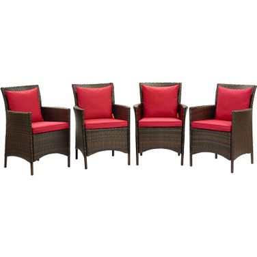 Conduit Outdoor Patio Wicker Rattan Dining Armchair Set of 4 In Brown Red