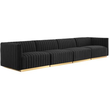 Conjure Channel Tufted Performance Velvet 4 Piece Sofa In Gold Black