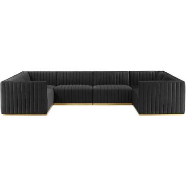 Conjure Channel Tufted Performance Velvet 6 Piece U Shaped Sectional In Gold Black
