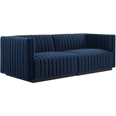 Conjure Channel Tufted Performance Velvet Loveseat In Black Midnight Blue