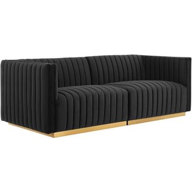 Conjure Channel Tufted Performance Velvet Loveseat In Gold Black