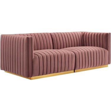 Conjure Channel Tufted Performance Velvet Loveseat In Gold Dusty Rose