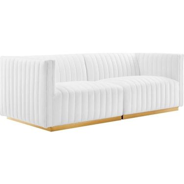 Conjure Channel Tufted Performance Velvet Loveseat In Gold White