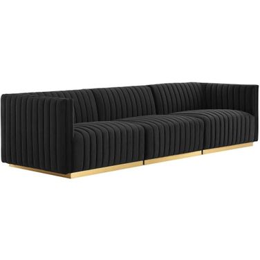 Conjure Channel Tufted Performance Velvet Sofa In Gold Black