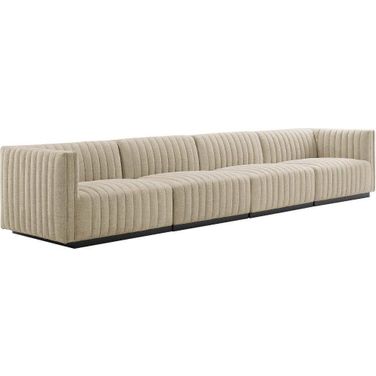 Conjure Channel Tufted Upholstered Fabric 4 Piece Sofa In Black Beige