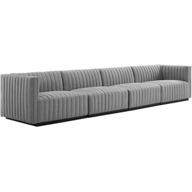 Conjure Channel Tufted Upholstered Fabric 4 Piece Sofa In Black Light Gray
