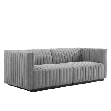 Conjure Channel Tufted Upholstered Fabric Loveseat In Black and Light Gray