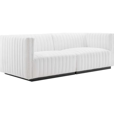 Conjure Channel Tufted Upholstered Fabric Loveseat In Black and White