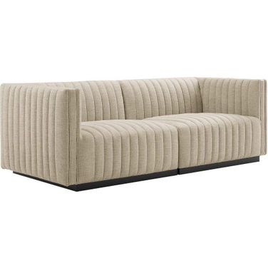 Conjure Channel Tufted Upholstered Fabric Loveseat In Black Beige