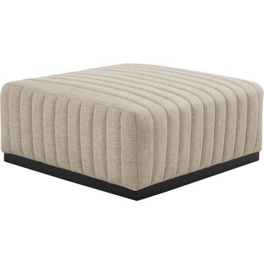 Conjure Channel Tufted Upholstered Fabric Ottoman In Black Beige