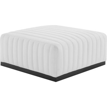 Conjure Channel Tufted Upholstered Fabric Ottoman In Black White