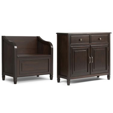 Connaught Solid Wood Small Storage Bench and Storage Cabinet In Dark Chestnut Brown