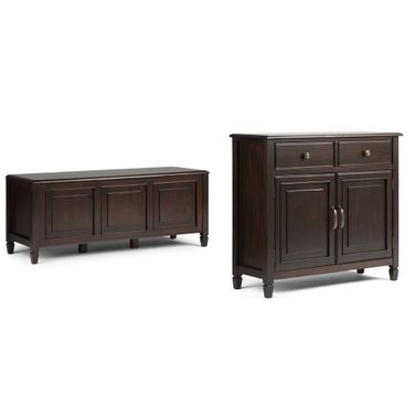 Connaught Solid Wood Storage Bench Trunk and Storage Cabinet In Dark Chestnut Brown