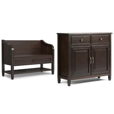 Connaught Solid Wood Storage Bench with Shelf and Storage Cabinet In Dark Chestnut Brown