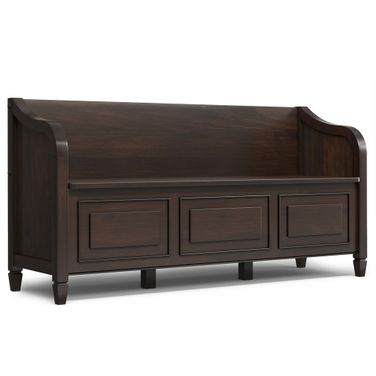 Connaught Solid Wood Wide Entryway Storage Bench In Chestnut Brown