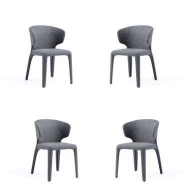 Conrad Woven Tweed Dining Chair Set of 4 In Grey