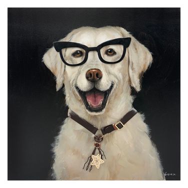 Contemplative Dog with Glasses Canvas Wall Art In Multi