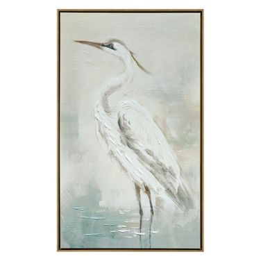 Contemplative Egret Canvas Wall Art In White