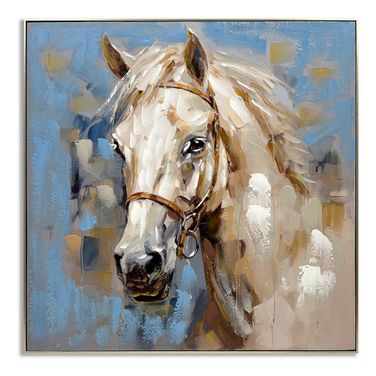 Contemplative Horse on Canvas Wall Art In White and Blue