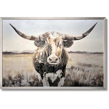 Contemplative Western Longhorn Mixed Media Art Aluminum Wall Art In Multi