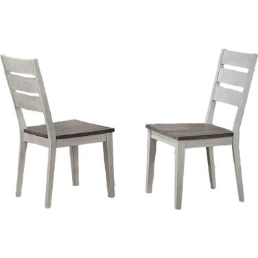 Contemporary Ladder Back Dining Side Chair In Ash and Stormy White - Set of 2