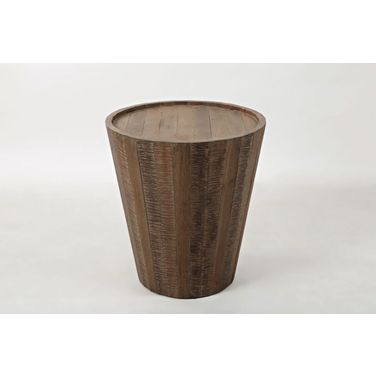 Conundrum Drum End Table In Grey Wash