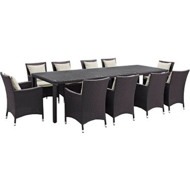 Convene Espresso Beige 11 Piece Outdoor Patio Dining Set EEI-2219-EXP-BEI-SET