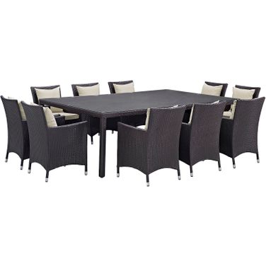 Convene Espresso Beige 11 Piece Outdoor Patio Dining Set EEI-2240-EXP-BEI-SET
