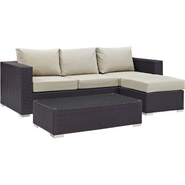 Convene Espresso Beige 3 Piece Outdoor Patio Sofa Set EEI-2178-EXP-BEI-SET