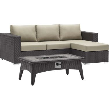 Convene Espresso Beige 3 Piece Set Outdoor Patio with Fire Pit EEI-3724-EXP-BEI-SET