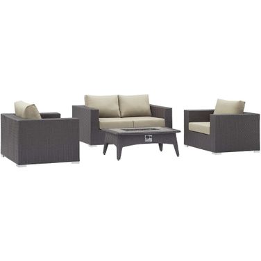 Convene 4-Piece Set Outdoor Patio With Fire Pit In Espresso Beige