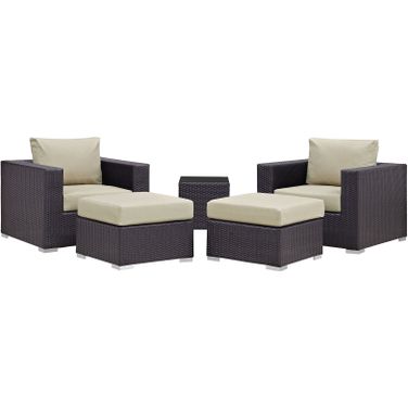 Convene Espresso Beige 5 Piece Outdoor Patio Sectional Set EEI-1809-EXP-BEI-SET