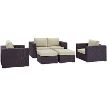 Convene Espresso Beige 5 Piece Outdoor Patio Sofa Set