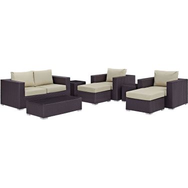Convene Espresso Beige 8 Piece Outdoor Patio Sofa Set