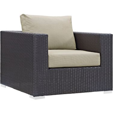 Convene Espresso Beige Outdoor Patio Arm Chair