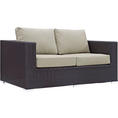 Convene Espresso Beige Outdoor Patio Loveseat
