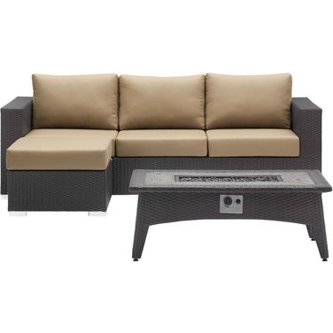 Convene Espresso Mocha 3 Piece Set Outdoor Patio with Fire Pit EEI-3724-EXP-MOC-SET