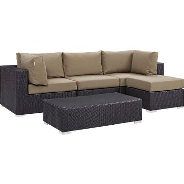 Convene Espresso Mocha 5 Piece Outdoor Patio Sectional Set EEI-2172-EXP-MOC-SET