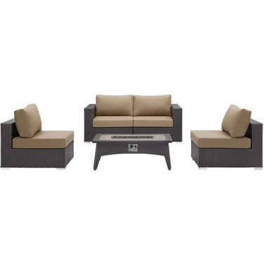 Convene 5-Piece Set Outdoor Patio With Fire Pit In Espresso Mocha