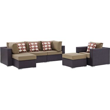 Convene Espresso Mocha 6 Piece Outdoor Patio Sectional Set EEI-2372-EXP-MOC-SET