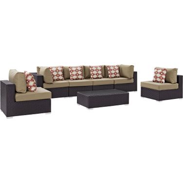 Convene Espresso Mocha 7 Piece Outdoor Patio Sectional Set EEI-2357-EXP-MOC-SET