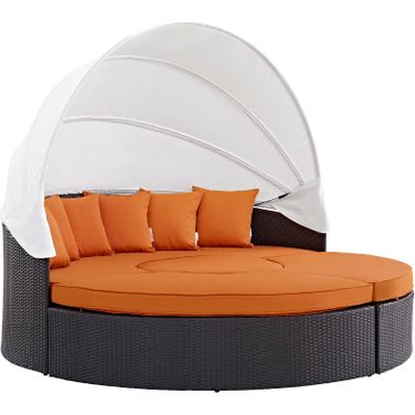 Convene Espresso Orange Canopy Outdoor Patio Daybed