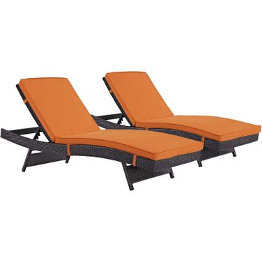 Convene Espresso Orange Chaise Outdoor Patio Set of 2